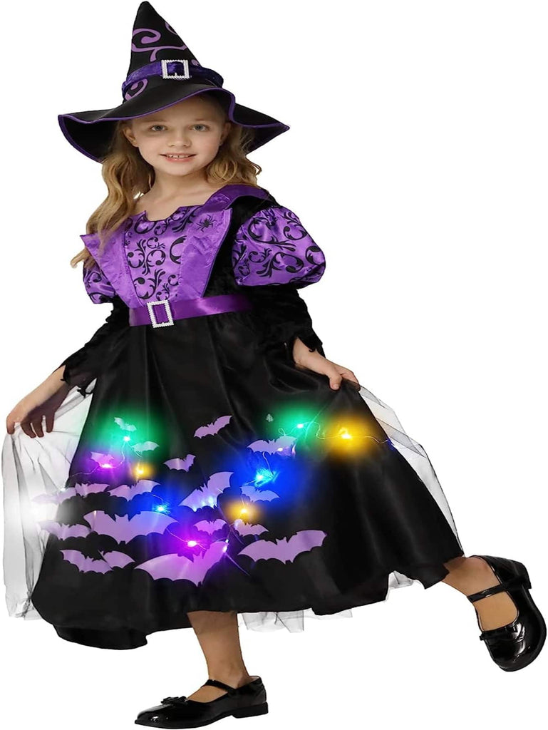 Halloween Girl's Witches Costume - Purple Spider Web Skirt, Light-up Costume for Halloween Dress Up - WorkPlayTravel Store