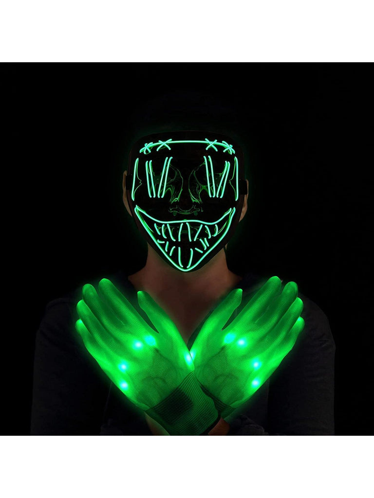 Halloween LED Mask Skeleton Gloves Set, Light Up Scary Purge Mask with 3 Lighting Modes for Halloween Cosplay Costume - WorkPlayTravel Store