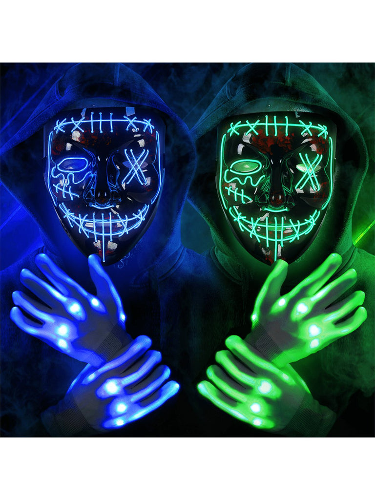 Halloween Mask and Gloves 2 colors Scary EL Wire LED Mask with 3 Lighting Modes Light Up Scary Mask for Halloween - WorkPlayTravel Store