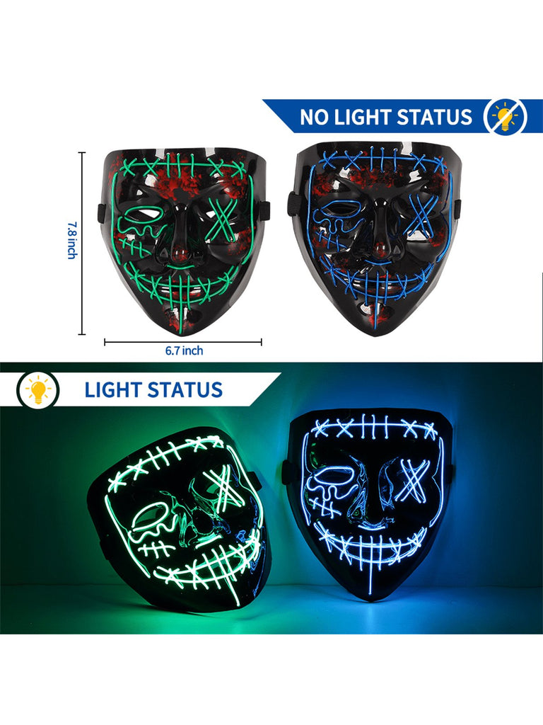 Halloween Mask and Gloves 2 colors Scary EL Wire LED Mask with 3 Lighting Modes Light Up Scary Mask for Halloween - WorkPlayTravel Store