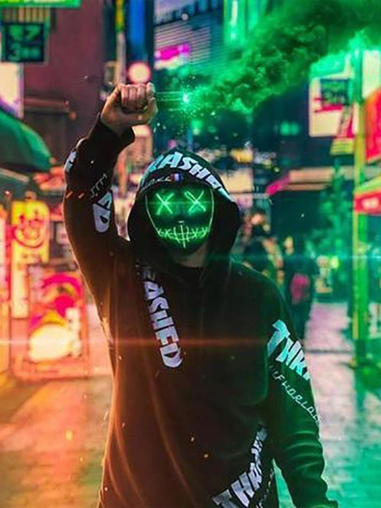 Halloween Neon Led Purge Mask Masque Masquerade Party Masks Light Grow in the Dark Horror Mask Glowing Masker - WorkPlayTravel Store