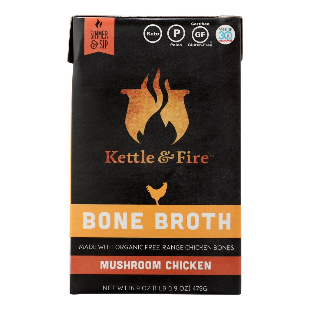 Kettle & Fire Mushroom Chicken Bone Broth - Case Of 6 - 16.9 Oz - WorkPlayTravel Store
