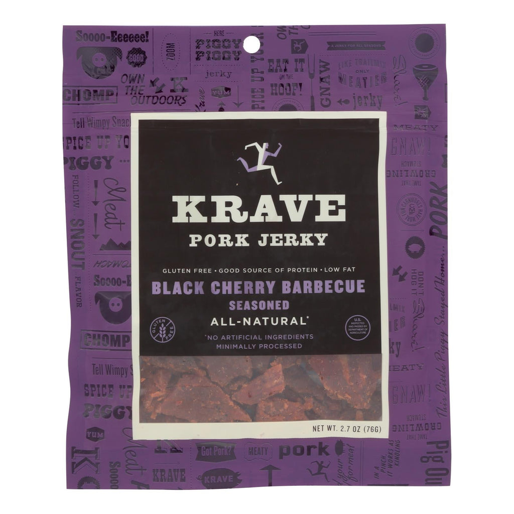 Krave Pork Jerky - Black Cherry Barbeque - Case Of 8 - 2.7 Oz. - WorkPlayTravel Store