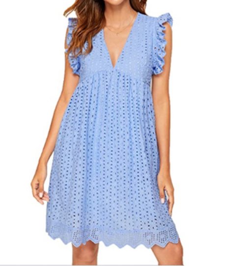 Lace Dresses With Pocket Summer Sleeveless Jacquard Cutout V-Neck Beach Dress - WorkPlayTravel Store