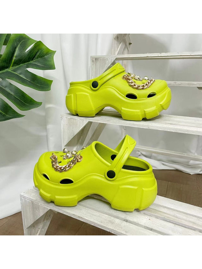 Ladies' Fashionable Metal Chain Decoration Outdoor Casual Personality High Heel Sandals, Slippers, And Summer Shoes - WorkPlayTravel Store