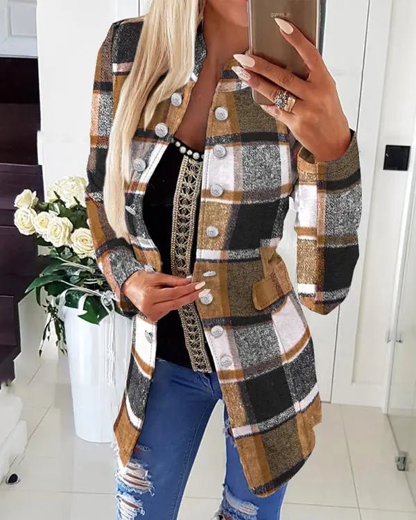 Long Sleeve Double Breasted Flap Detail Coat - WorkPlayTravel Store