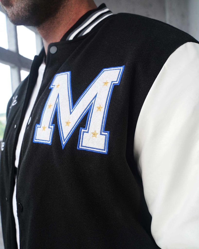'M' Patch Embroidery Autumn Winter Baseball Jacket-Black - WorkPlayTravel Store