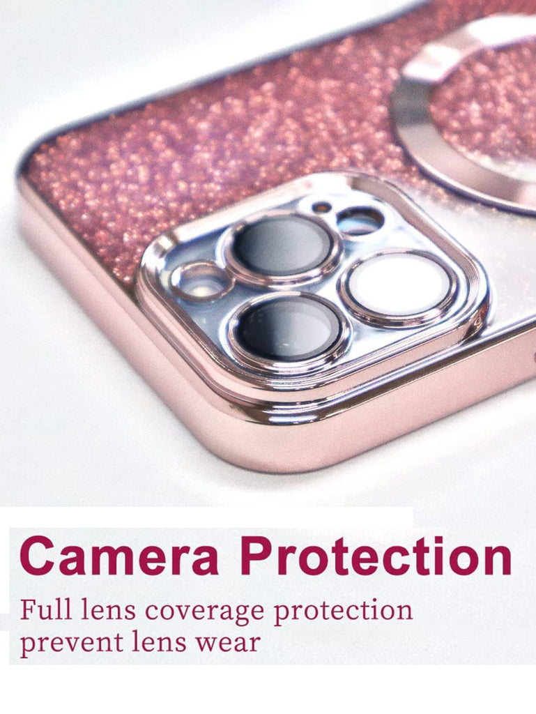 Magnetic Glitter Phone Case Camera Protect Wireless Charging-Gold Green Pink - WorkPlayTravel Store