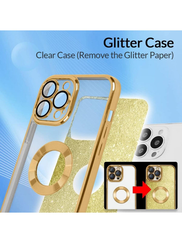 Magnetic Glitter Phone Case Camera Protect Wireless Charging-Gold Green Pink - WorkPlayTravel Store