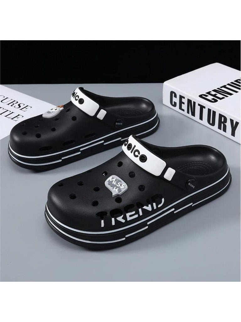 Men Cartoon & Letter Graphic Hollow Out Design Vented Clogs, Fashion Outdoor EVA Clogs - WorkPlayTravel Store