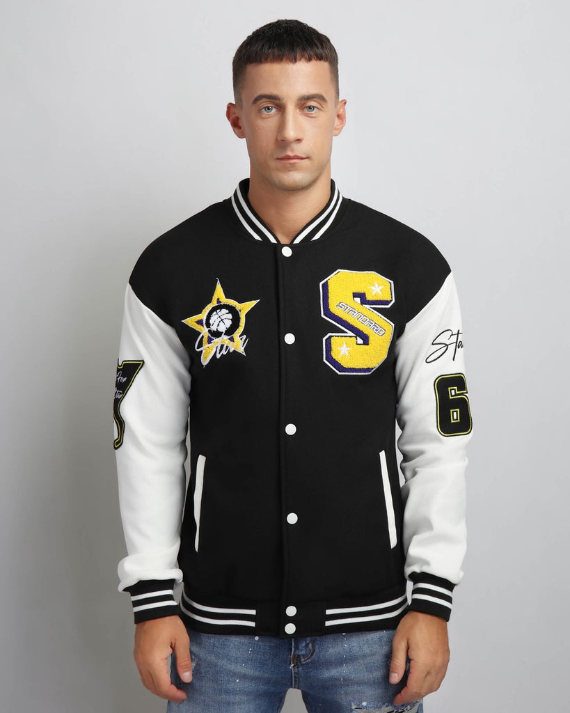 Men's College Baseball Jacket with Varsity Stripes - WorkPlayTravel Store