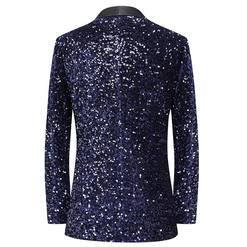 Men's dress glitter change color flash bar DJ nightclub stage show suit host singer navy blue coat - WorkPlayTravel Store