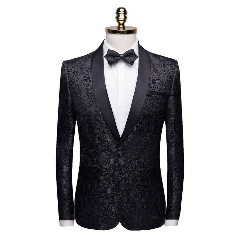 Men's fashion floral small suit jacket shawl collar slim-fit party Groom suit Singer coat performance wear - WorkPlayTravel Store