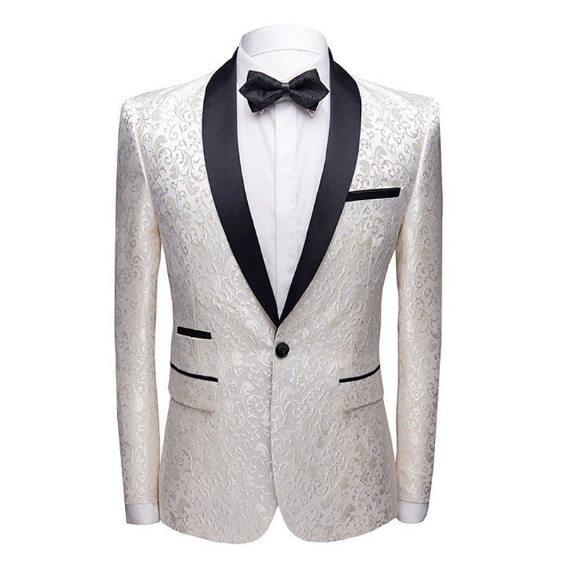 Men's fashion floral small suit jacket shawl collar slim-fit party Groom suit Singer coat performance wear - WorkPlayTravel Store