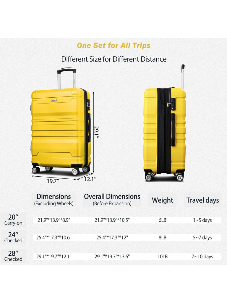 Merax Luggage Sets New Model Expandable ABS Hardshell 3pcs Clearance Luggage Hardside Lightweight Durable Suitcase sets Spinner Wheels Suitcase with TSA Lock 20 24 28 - WorkPlayTravel Store