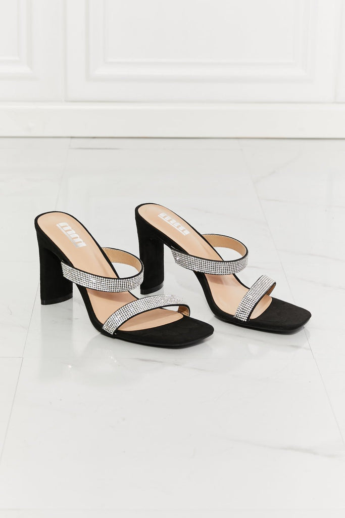 MMShoes Leave A Little Sparkle Rhinestone Block Heel Sandal in Black - WorkPlayTravel Store