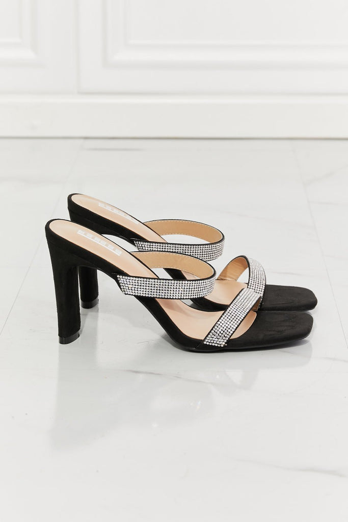 MMShoes Leave A Little Sparkle Rhinestone Block Heel Sandal in Black - WorkPlayTravel Store