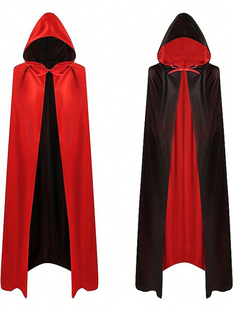 (with Hood) Halloween Double-sided Polyester Decorated Mysterious And Stylish Black Cape For Adults And Children - Devil, Vampire And Wizard Costume