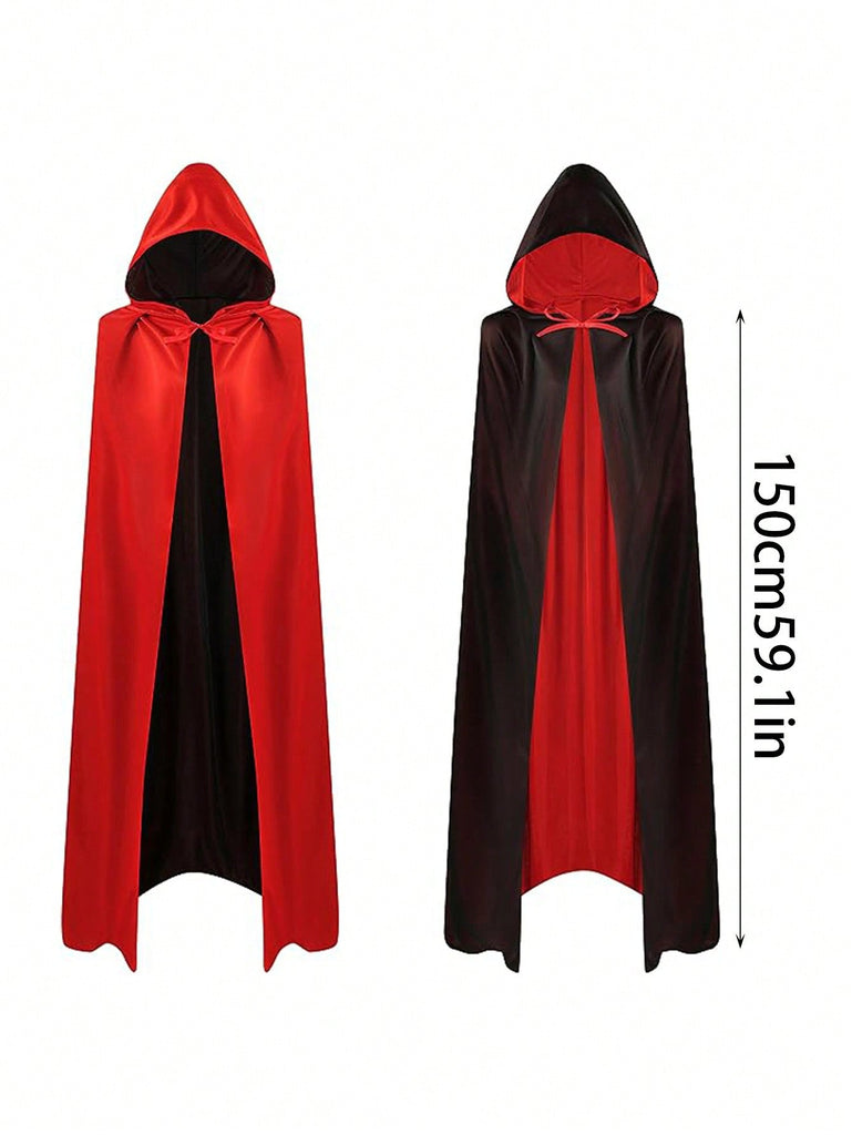 (with Hood) Halloween Double-sided Polyester Decorated Mysterious And Stylish Black Cape For Adults And Children - Perfect Choice For Devil, Vampire And Wizard Costume - WorkPlayTravel Store